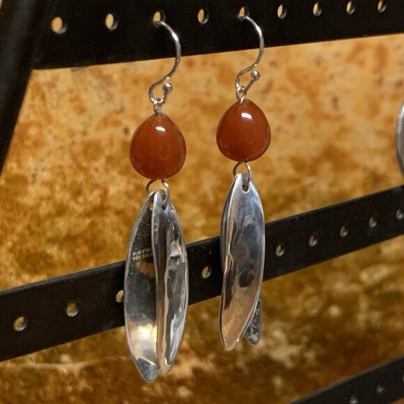 RLM Earrings Carnelian Agate and Sterling Silver Dangles Vintage - Picture 4 of 7